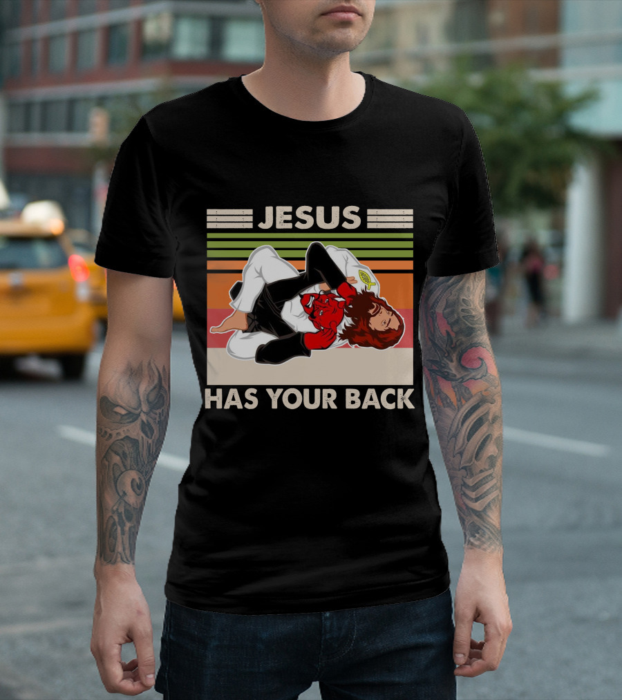 Jiu Jitsu Jesus Has Your Back Martial Arts Stripes T-Shirt