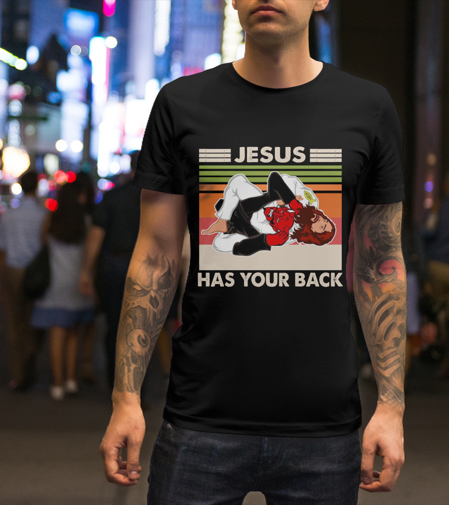 Jiu Jitsu Jesus Has Your Back Martial Arts Stripes T-Shirt