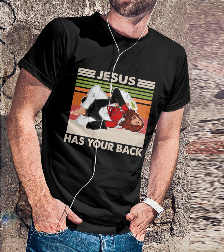 Jiu Jitsu Jesus Has Your Back Martial Arts Stripes T-Shirt