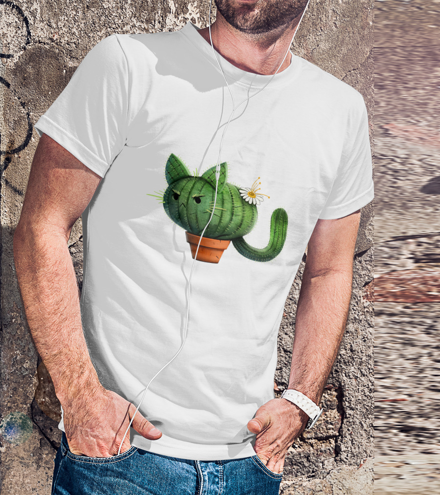 Cat Cactus With Flower In Pot T-Shirt