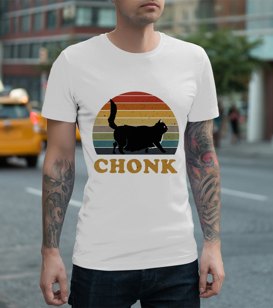 Retro Striped Chonk Cat T-Shirt