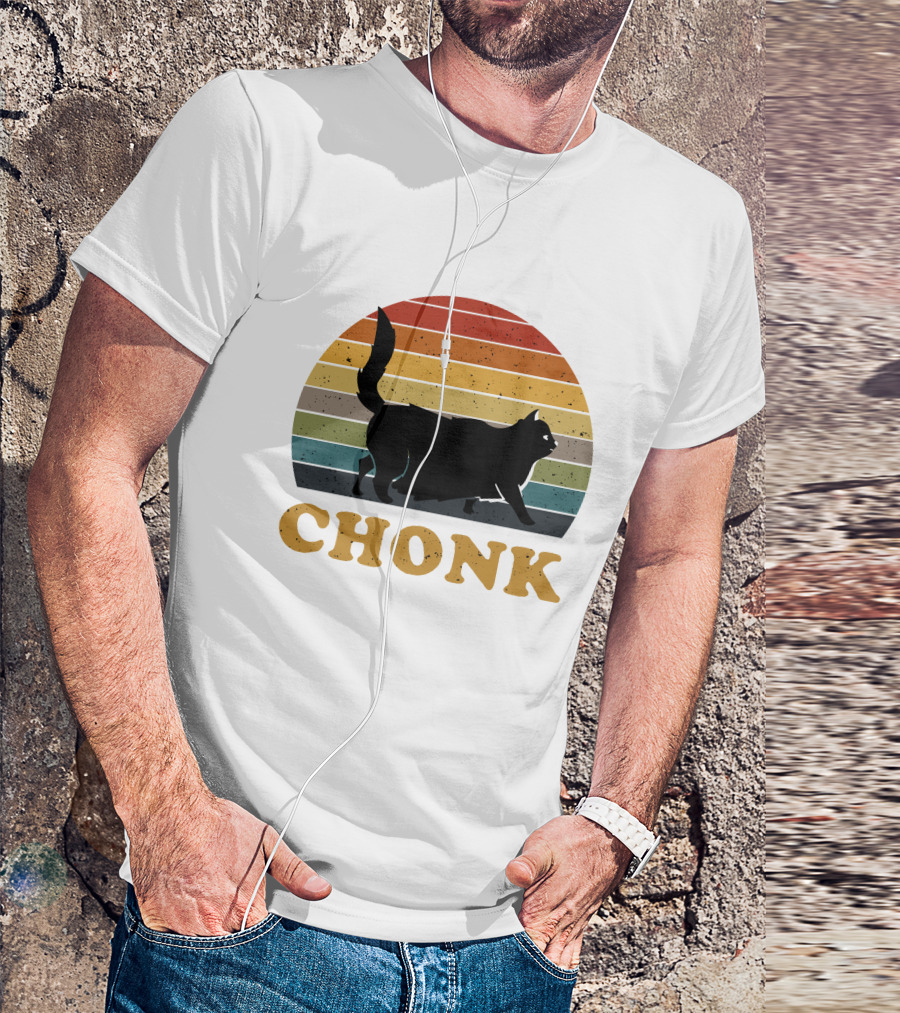 Retro Striped Chonk Cat T-Shirt