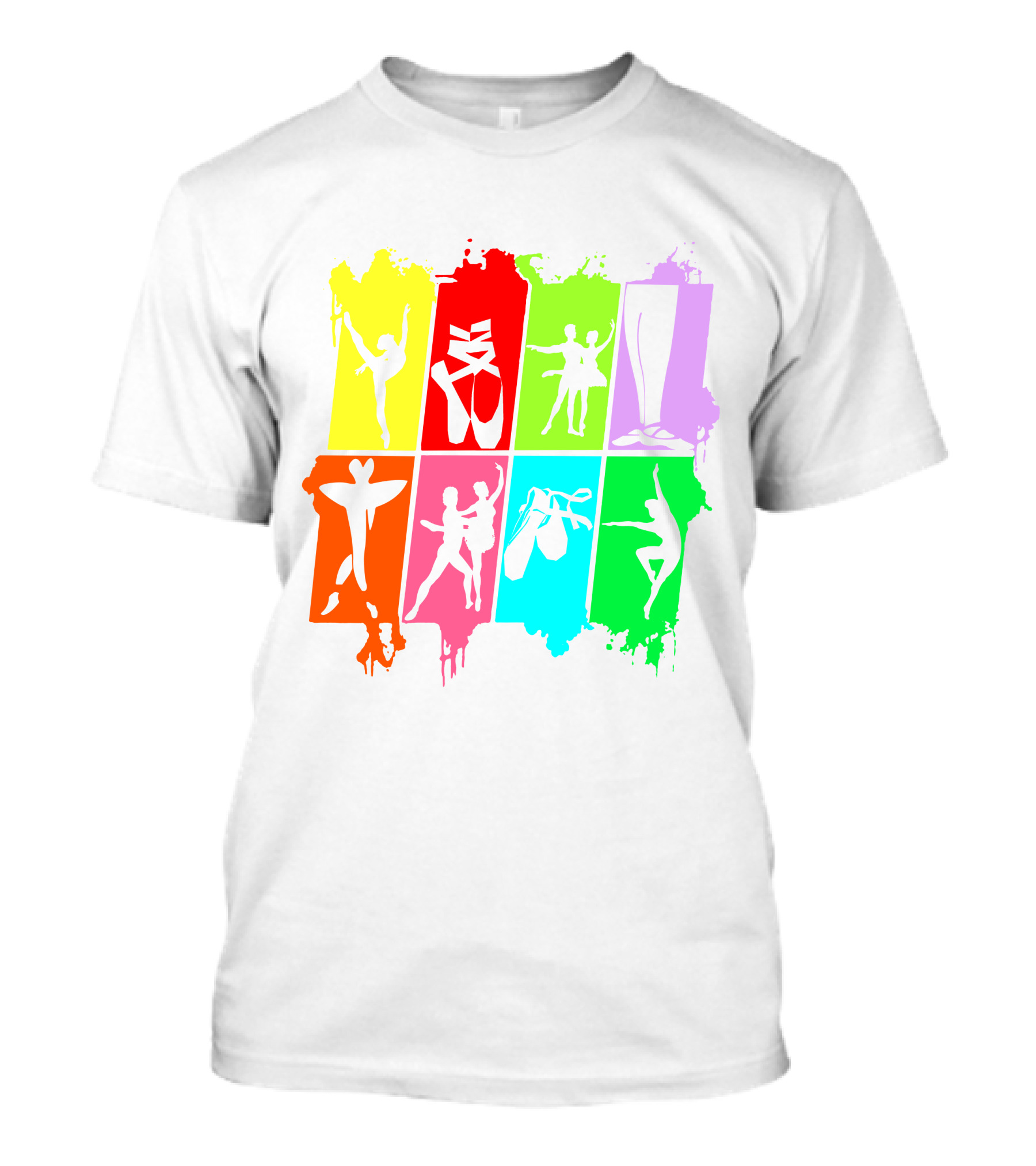 Colorful Ballerina Gymnastics Dance Silhouettes Ballet Shoes T-Shirt