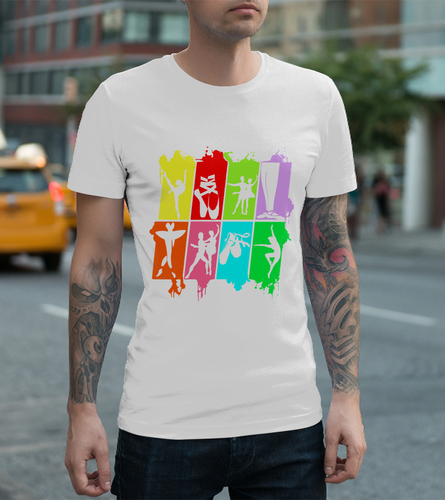 Colorful Ballerina Gymnastics Dance Silhouettes Ballet Shoes T-Shirt