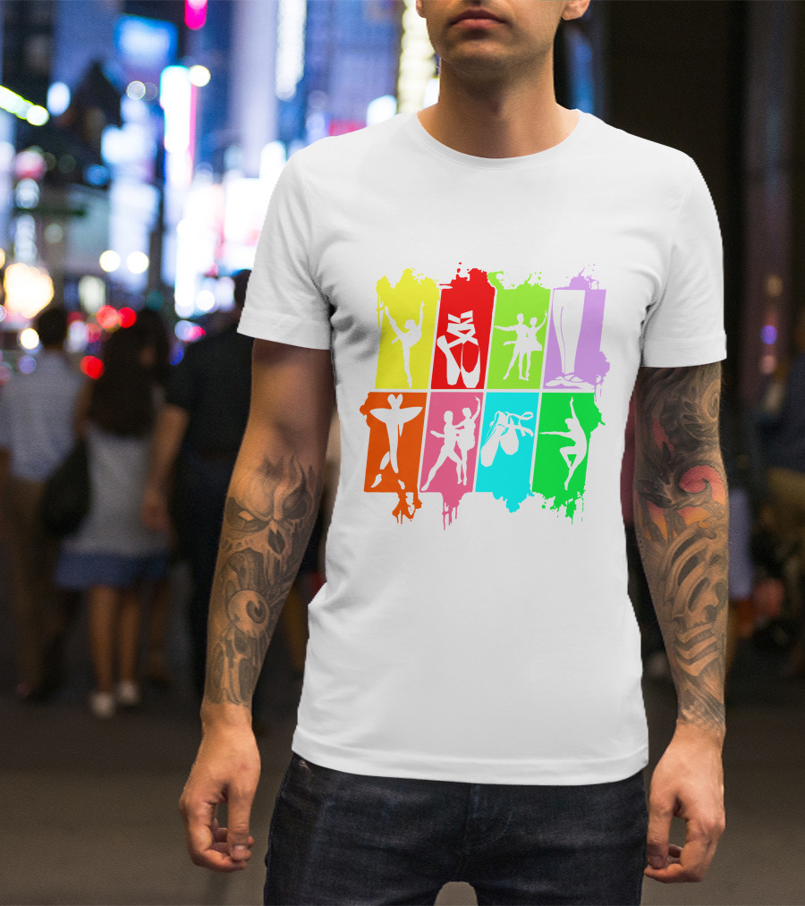 Colorful Ballerina Gymnastics Dance Silhouettes Ballet Shoes T-Shirt