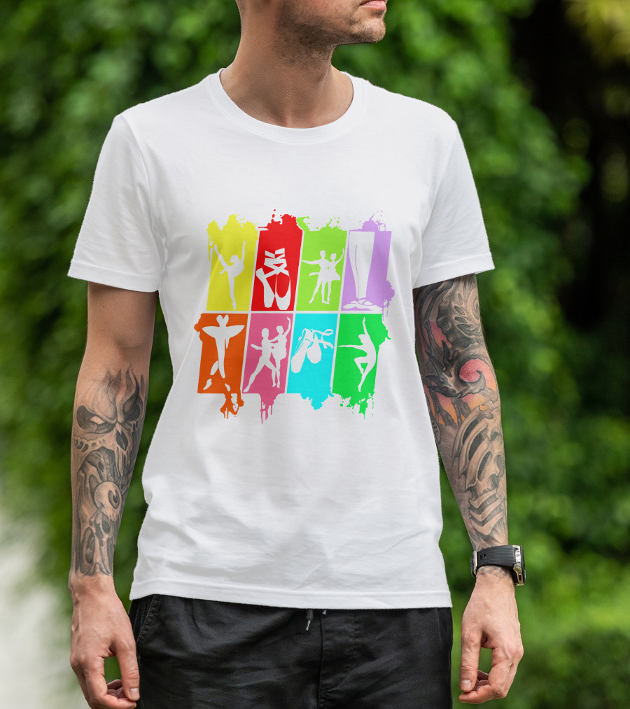 Colorful Ballerina Gymnastics Dance Silhouettes Ballet Shoes T-Shirt
