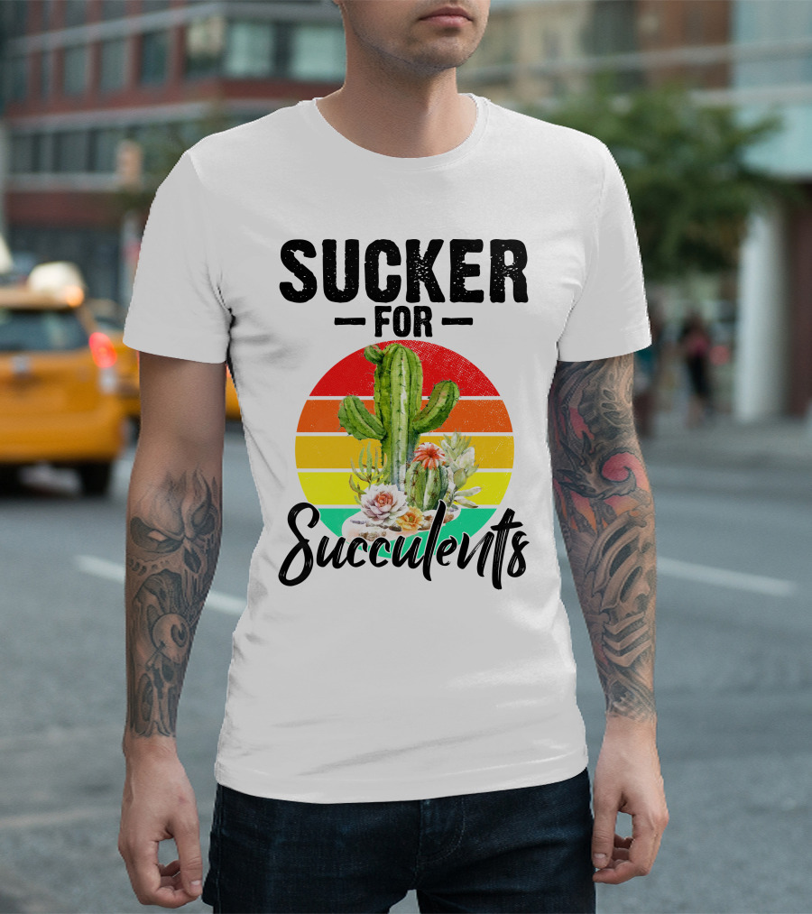 Sucker for Succulents RD Cactus Retro Sunset T-Shirt