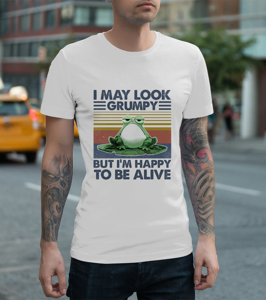 I May Look Grumpy Frog But I'm Happy to Be Alive Vintage Stripes T-Shirt