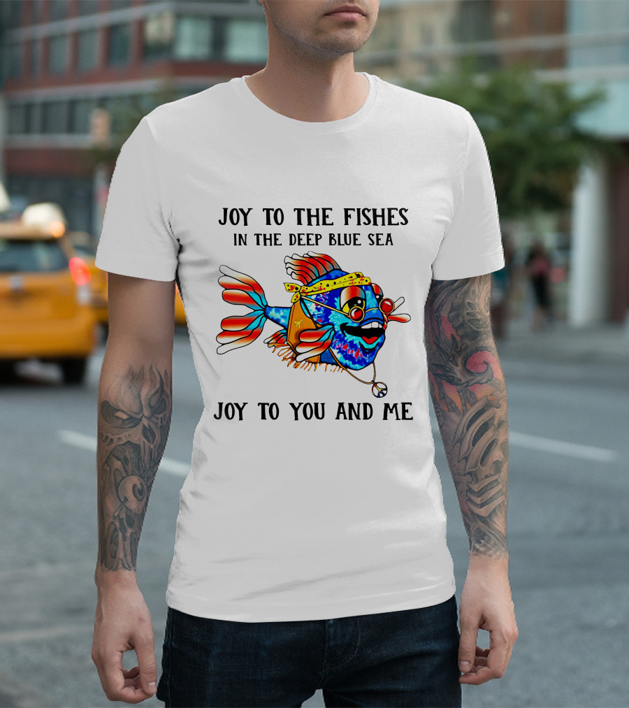 Joy To The Fishes In The Deep Blue Sea Joy To You And Me Vibrant Fish with Sunglasses and Bandana T-Shirt