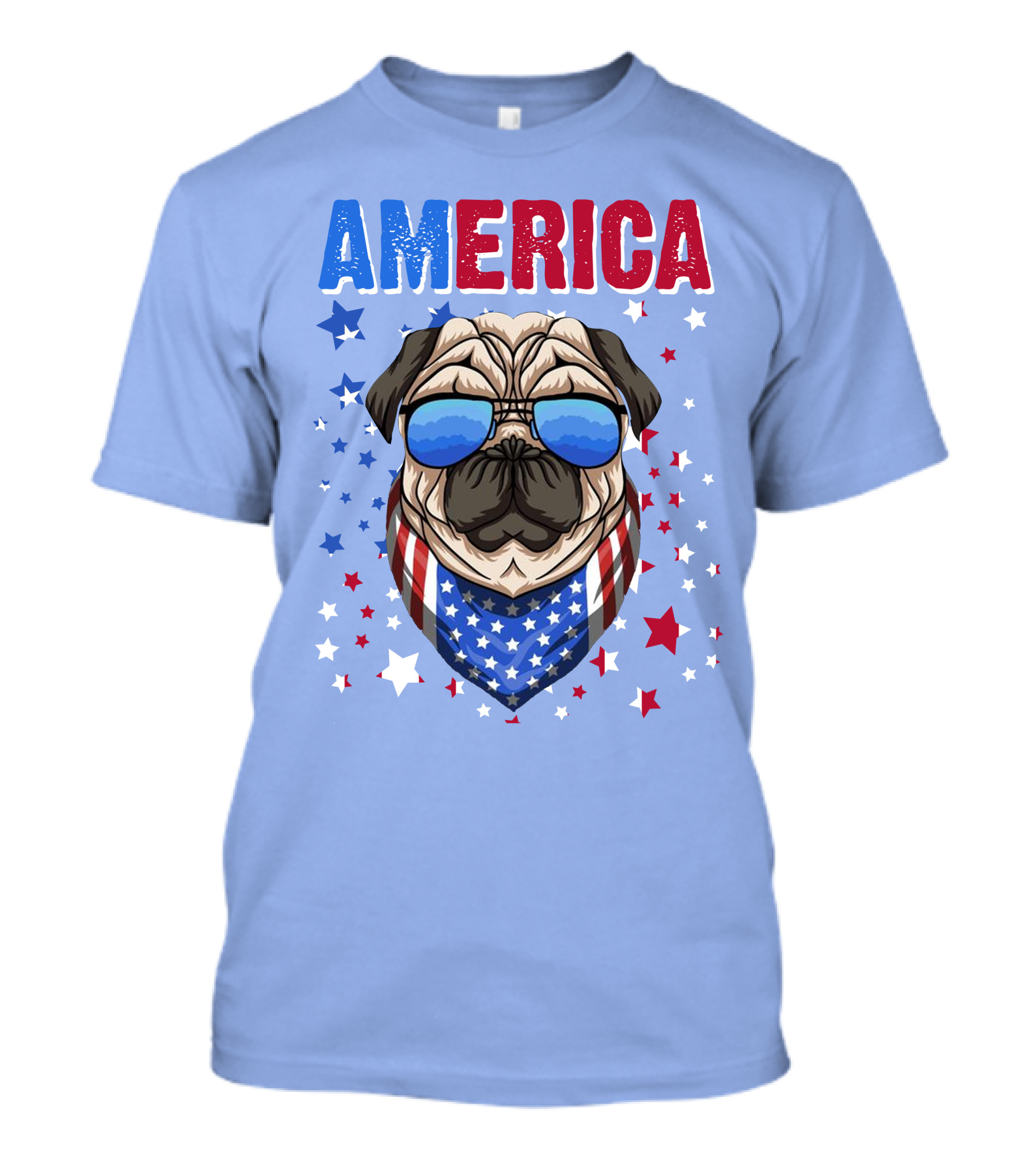 RD America Pug Sunglasses Bandana Stars T-Shirt