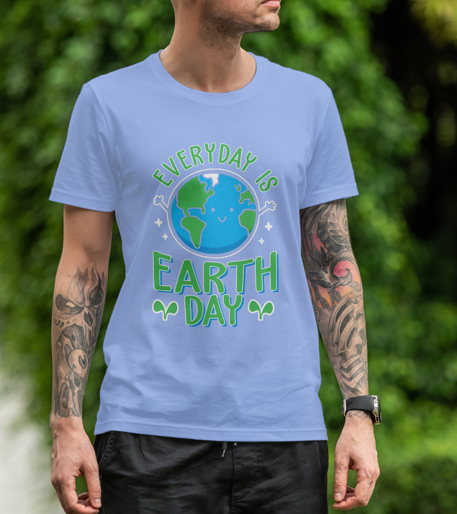 Everyday Is Earth Day Happy Planet With Leaves T-Shirt