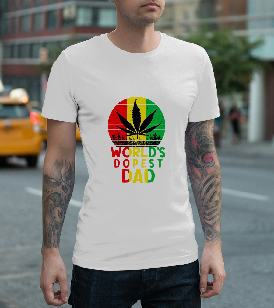 World's Dopest Dad Rasta Jamaican Weed Cannabis Leaf Reggae Colors T-Shirt