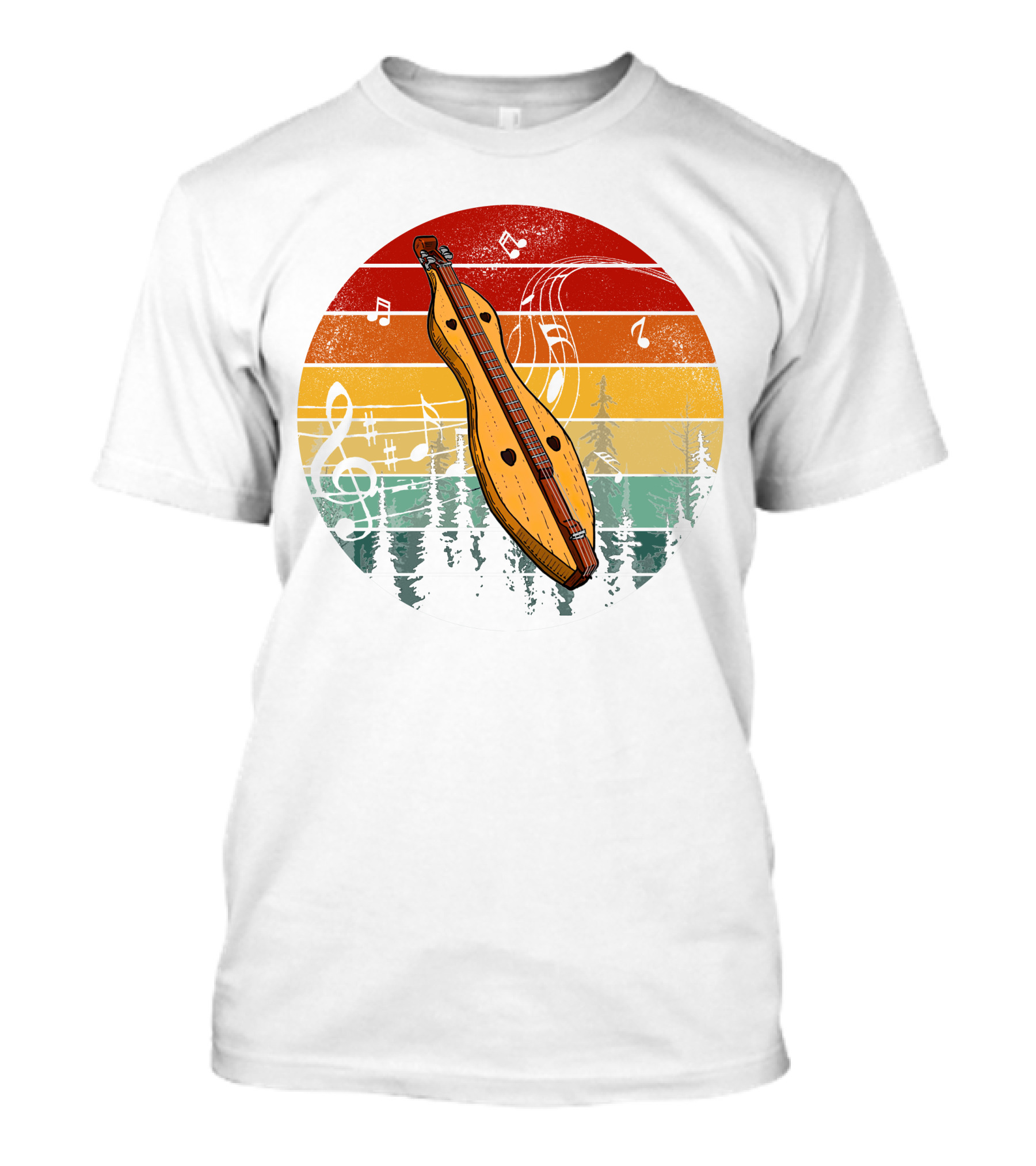 Dulcimer Lovers Guitar Mountain Sunset With Music Notes T-Shirt