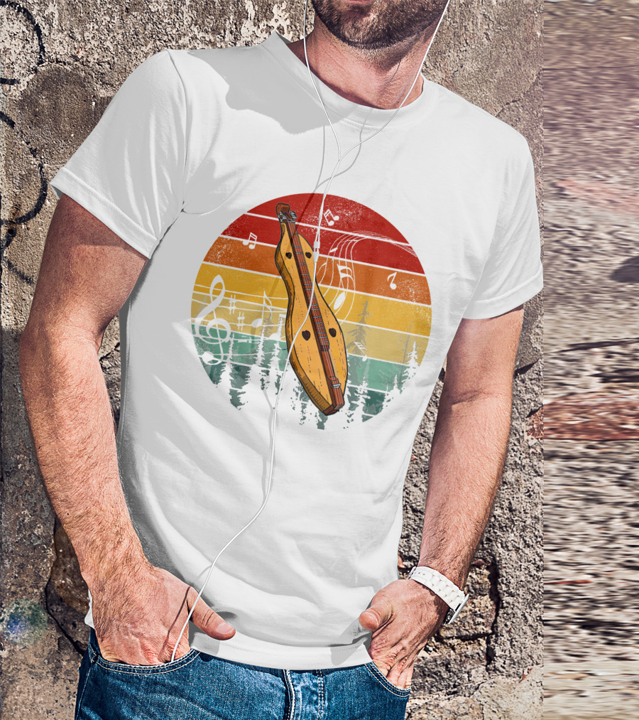 Dulcimer Lovers Guitar Mountain Sunset With Music Notes T-Shirt