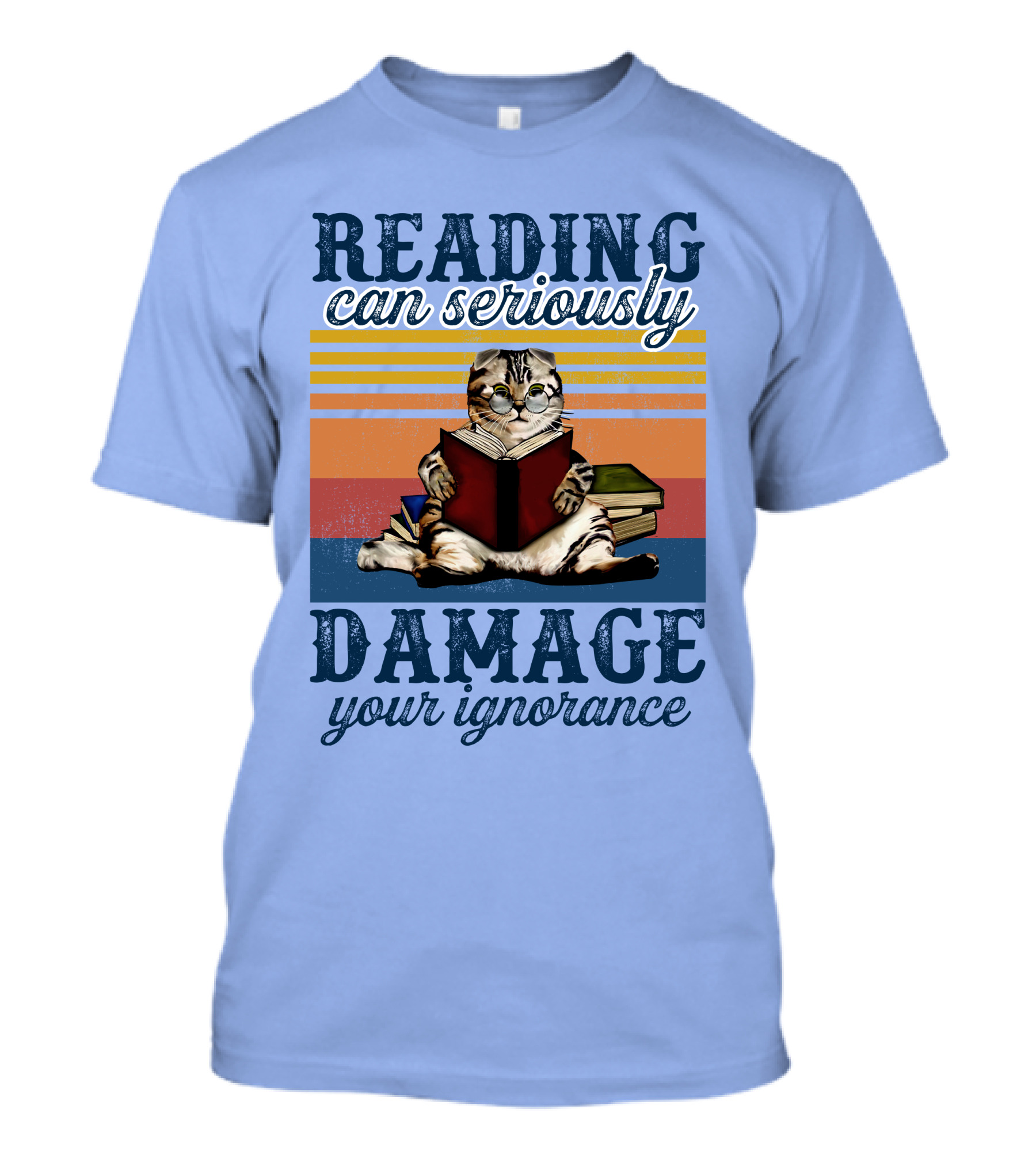 RD Cat Reading Can Seriously Damage Your Ignorance Cat Vintage Stripes T-Shirt
