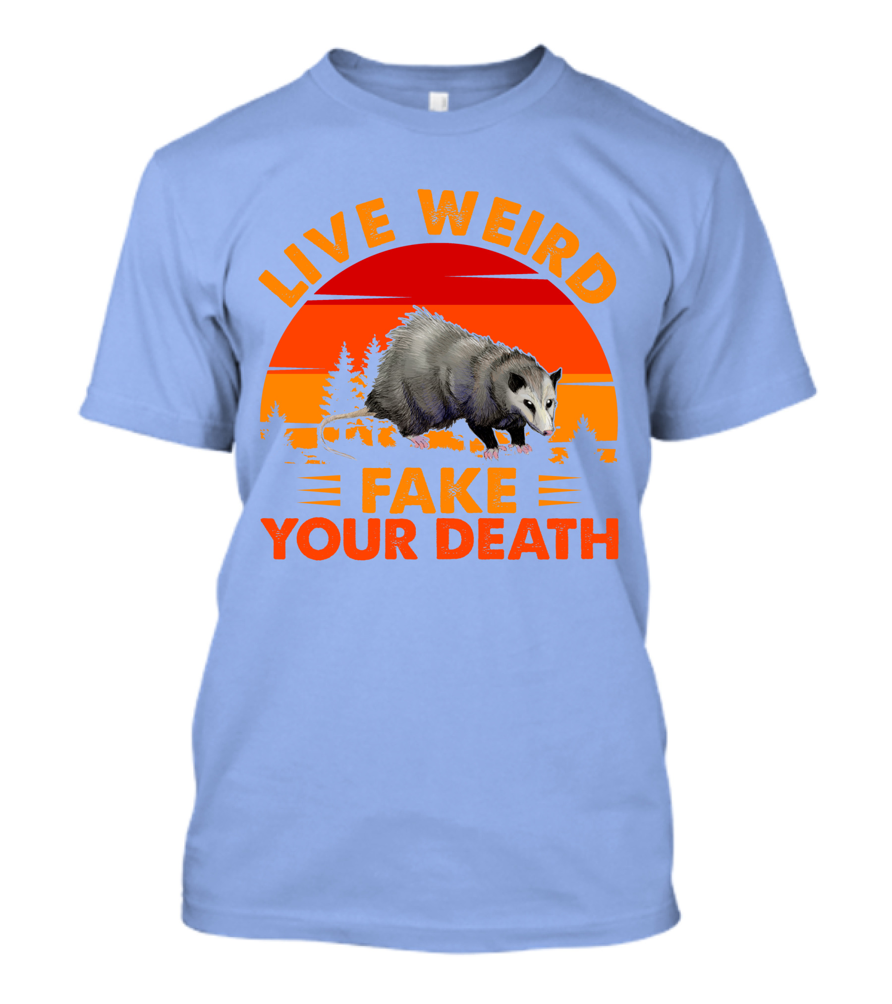 Live Weird Fake Your Death Opossum Retro Sunset T-Shirt