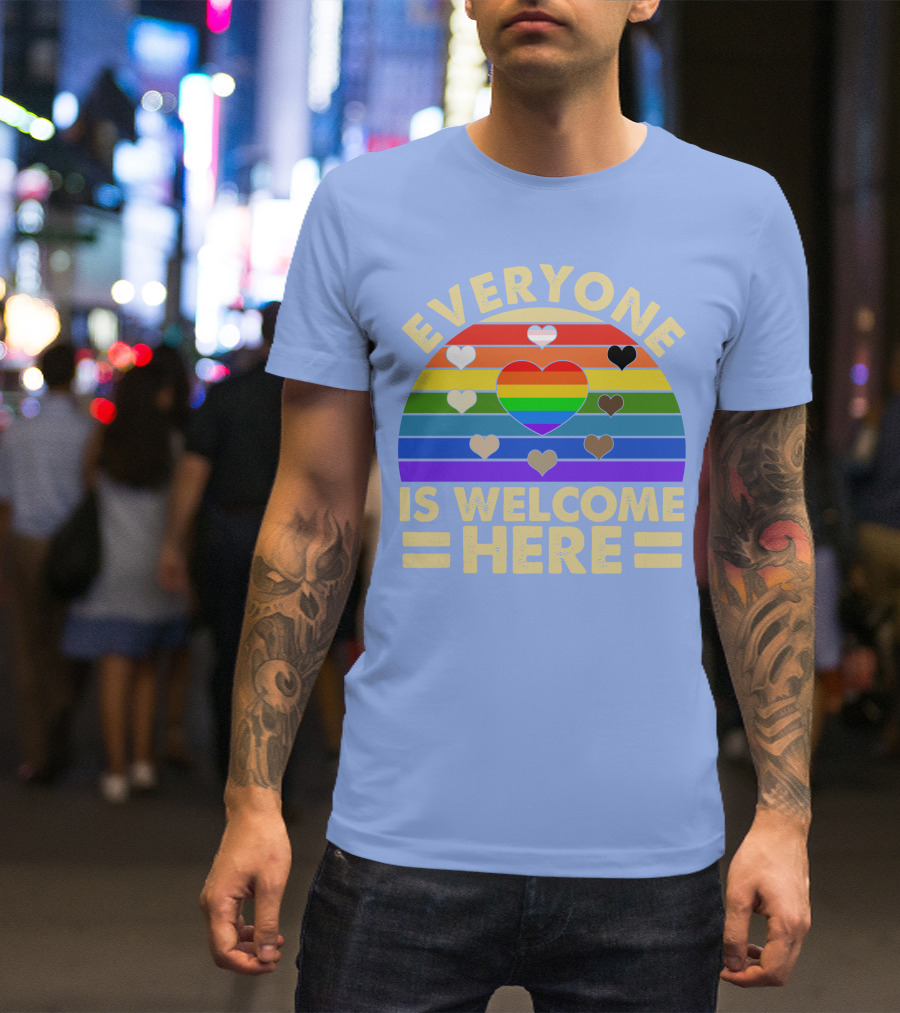 Everyone Is Welcome Here Heart Rainbow LGBT T-Shirt