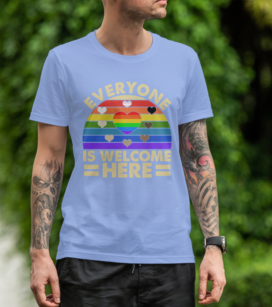 Everyone Is Welcome Here Heart Rainbow LGBT T-Shirt