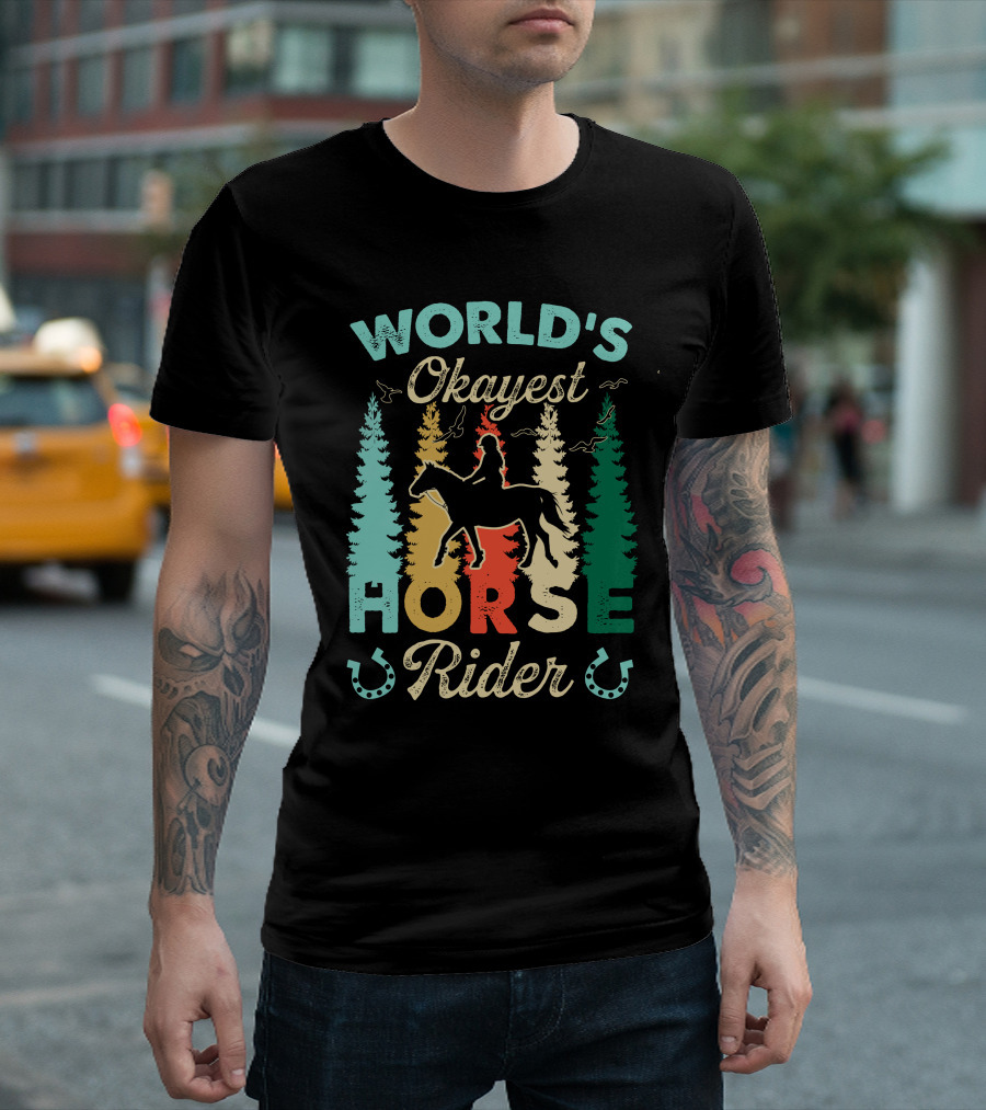 World's Okayest Horse Rider Forest Silhouette Adventure T-Shirt