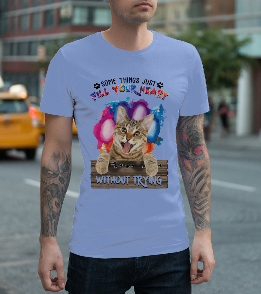 Some Things Just Fill Your Heart Without Trying Cat And Colorful Balloons T-Shirt