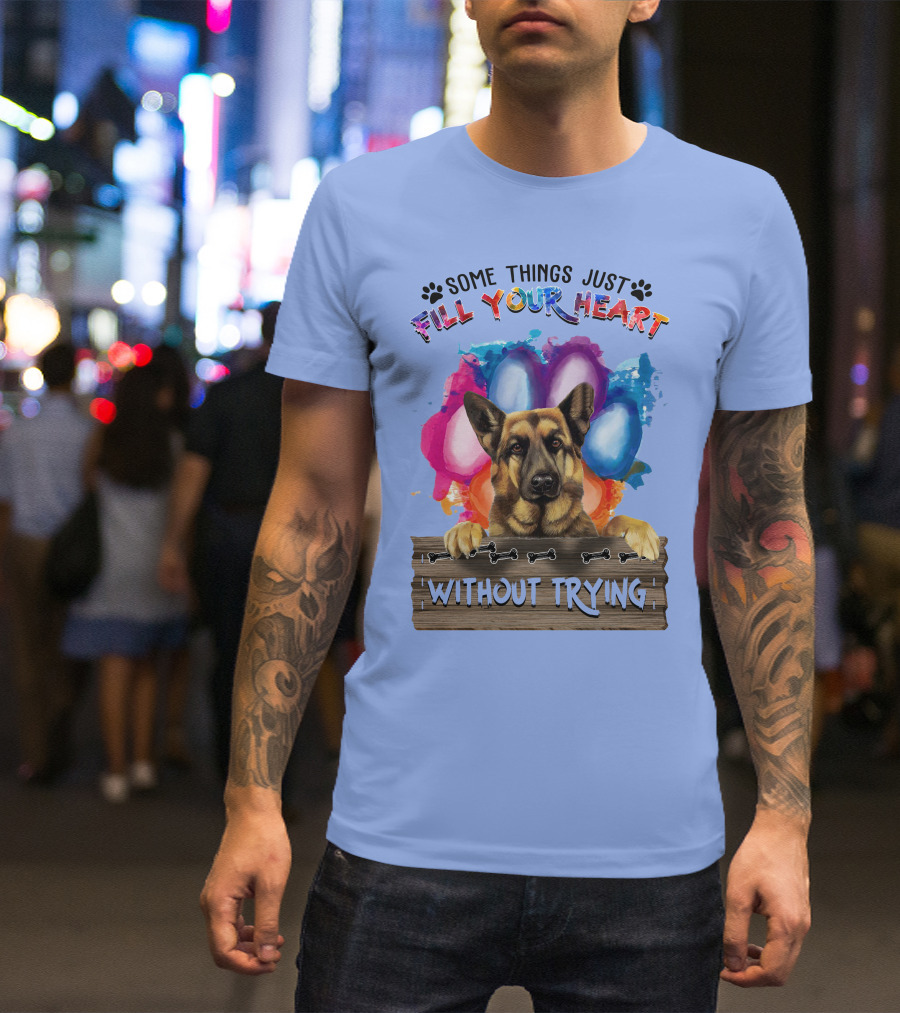 RD German Shepherd Some Things Just Fill Your Heart Without Trying Balloons Paws Bones T-Shirt