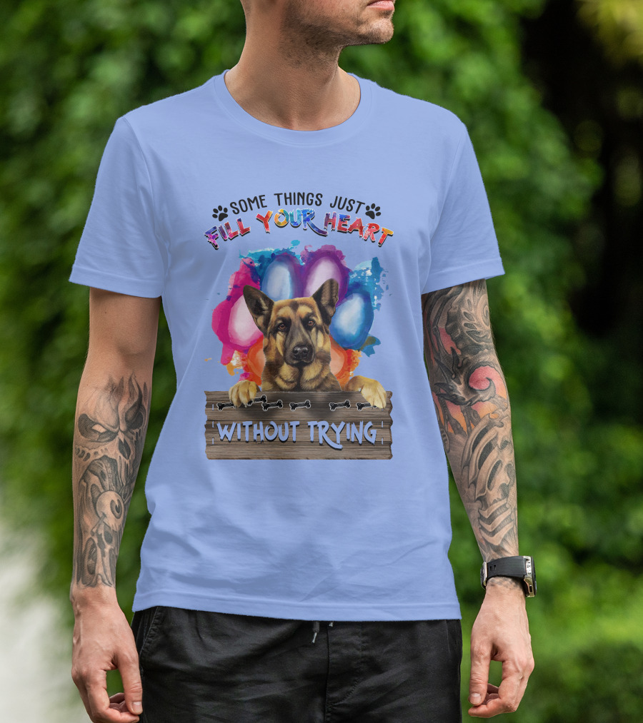 RD German Shepherd Some Things Just Fill Your Heart Without Trying Balloons Paws Bones T-Shirt