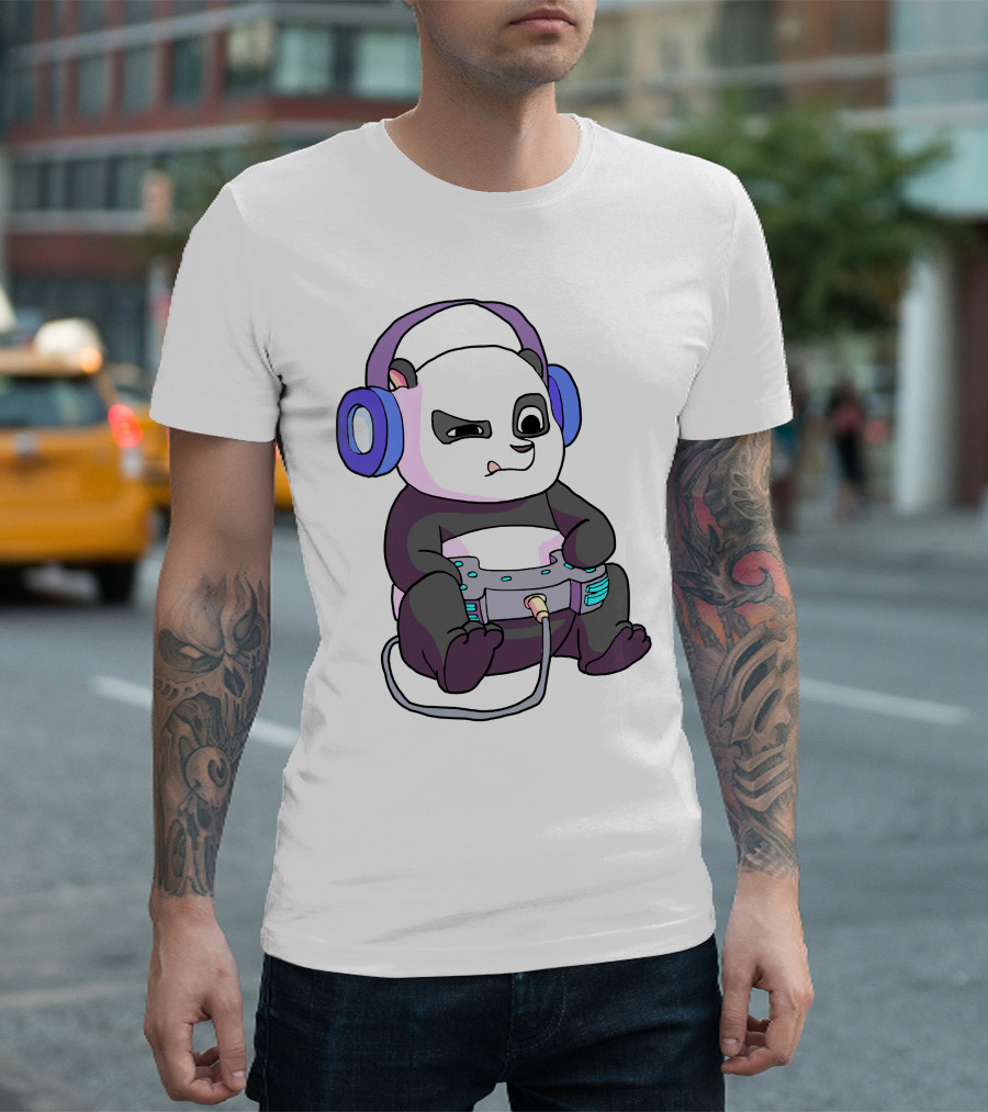 Gamer Girl Teen Panda With Headphones And Game Controller T-Shirt