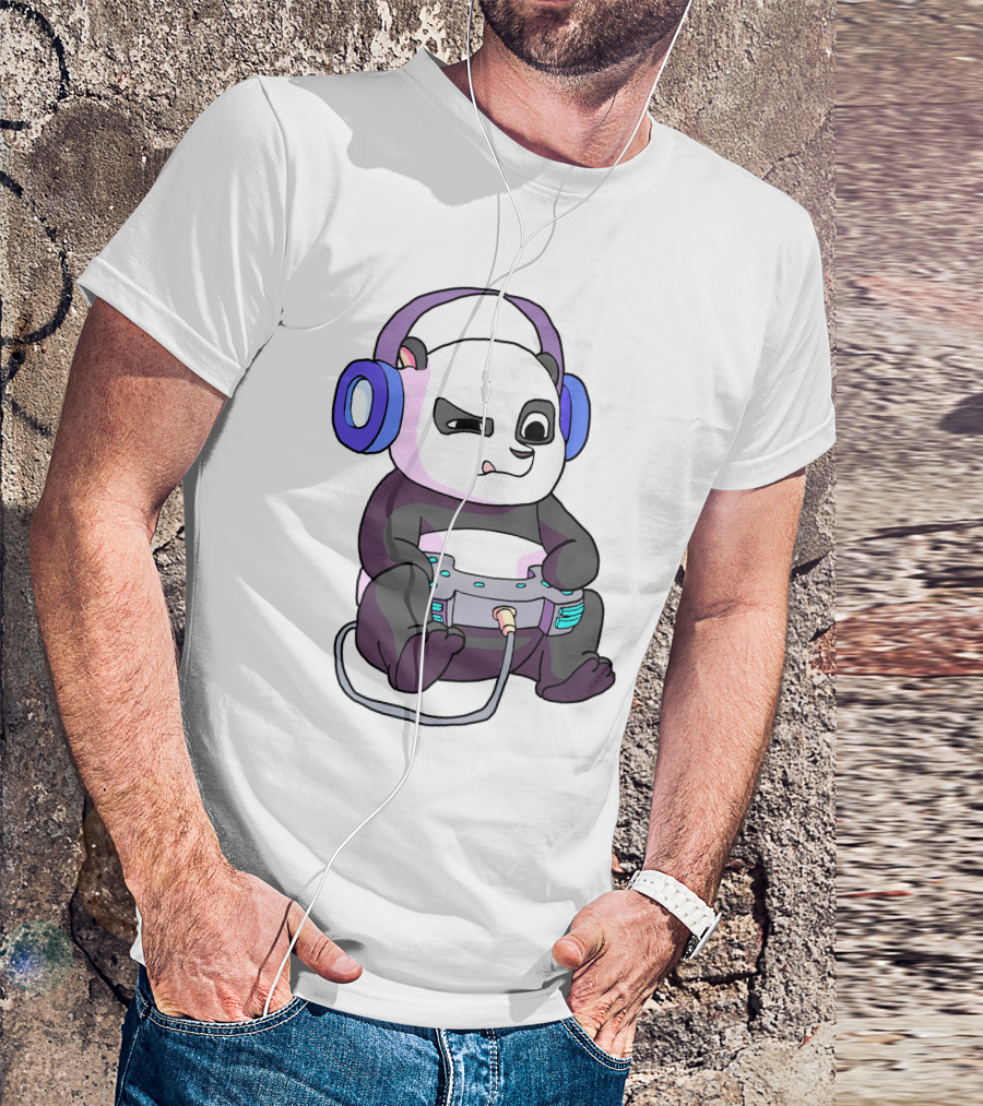Gamer Girl Teen Panda With Headphones And Game Controller T-Shirt