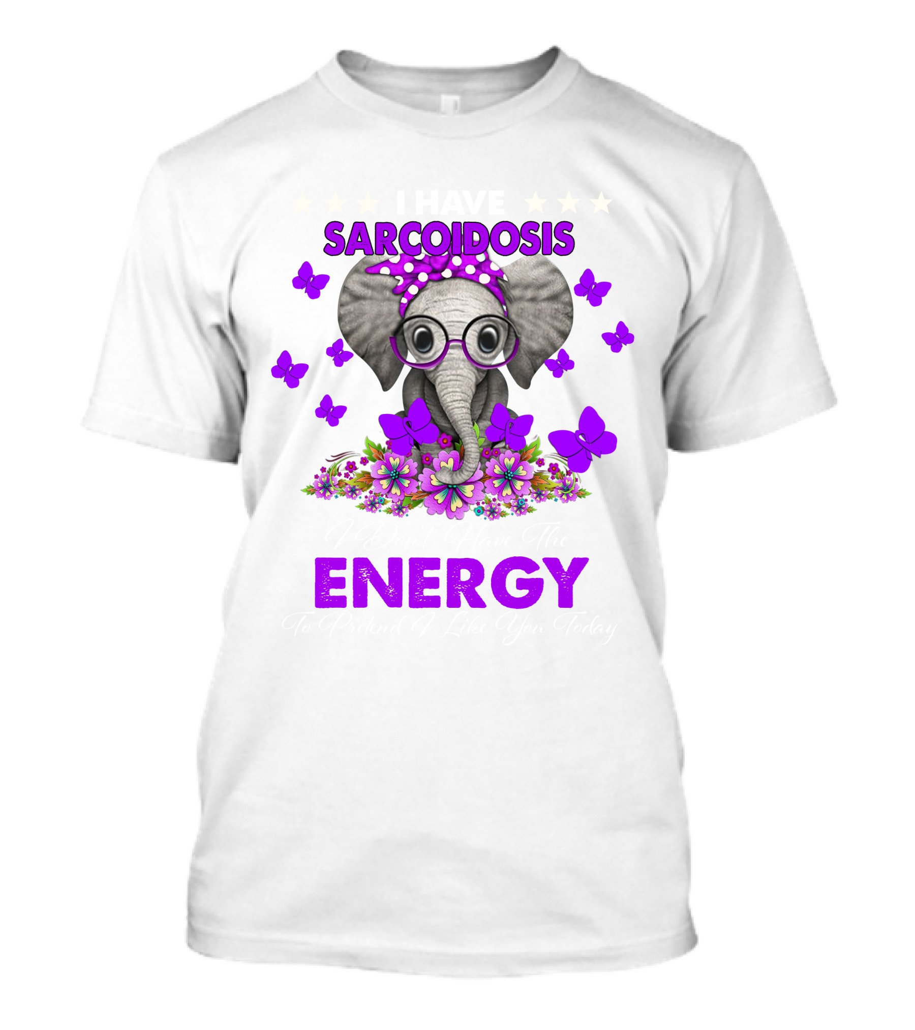Sarcoidosis Energy Elephant With Flowers And Butterflies T-Shirt