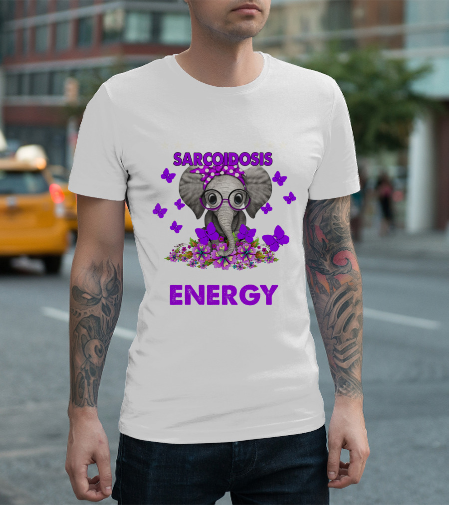 Sarcoidosis Energy Elephant With Flowers And Butterflies T-Shirt