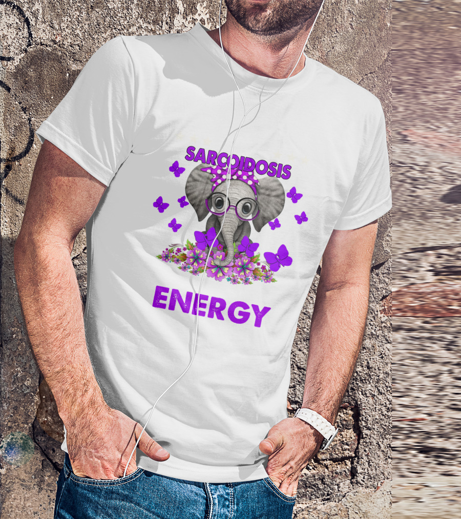 Sarcoidosis Energy Elephant With Flowers And Butterflies T-Shirt