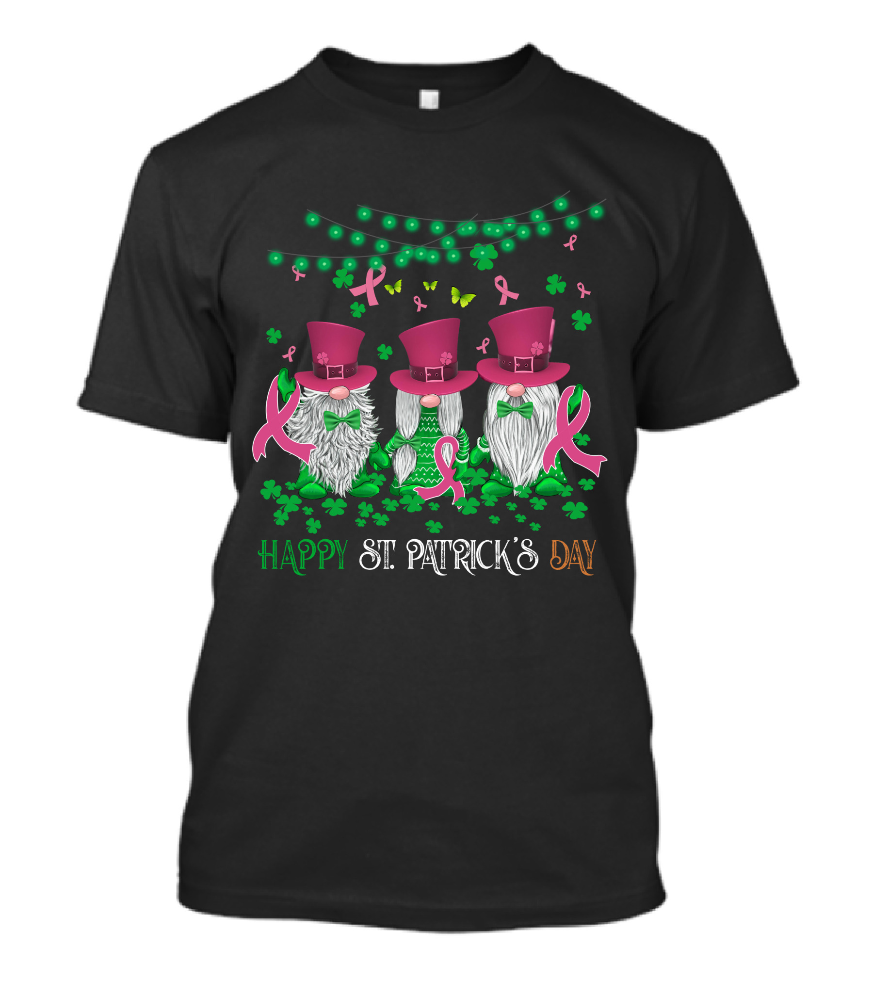 Happy St. Patrick's Day Breast Cancer Gnomes T-Shirt
