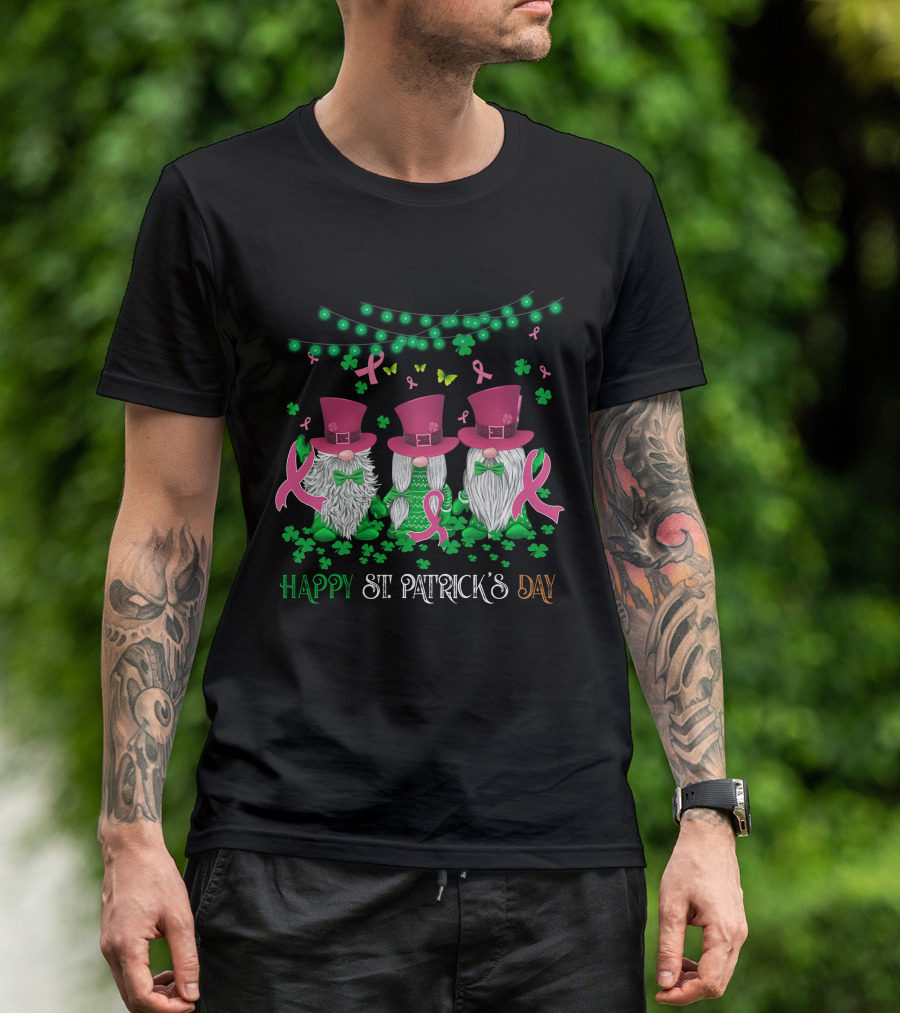 Happy St. Patrick's Day Breast Cancer Gnomes T-Shirt