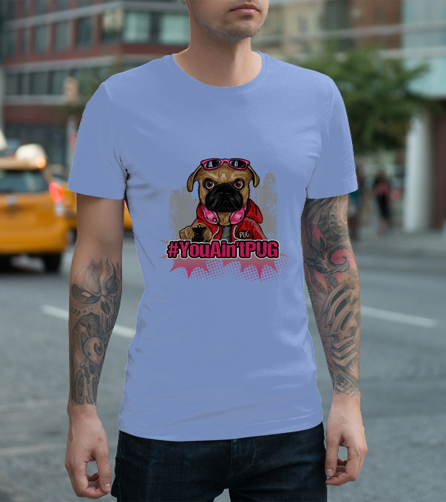YouAin'tPUG Urban Style Pug In Red Hoodie And Pink Headphones T-Shirt