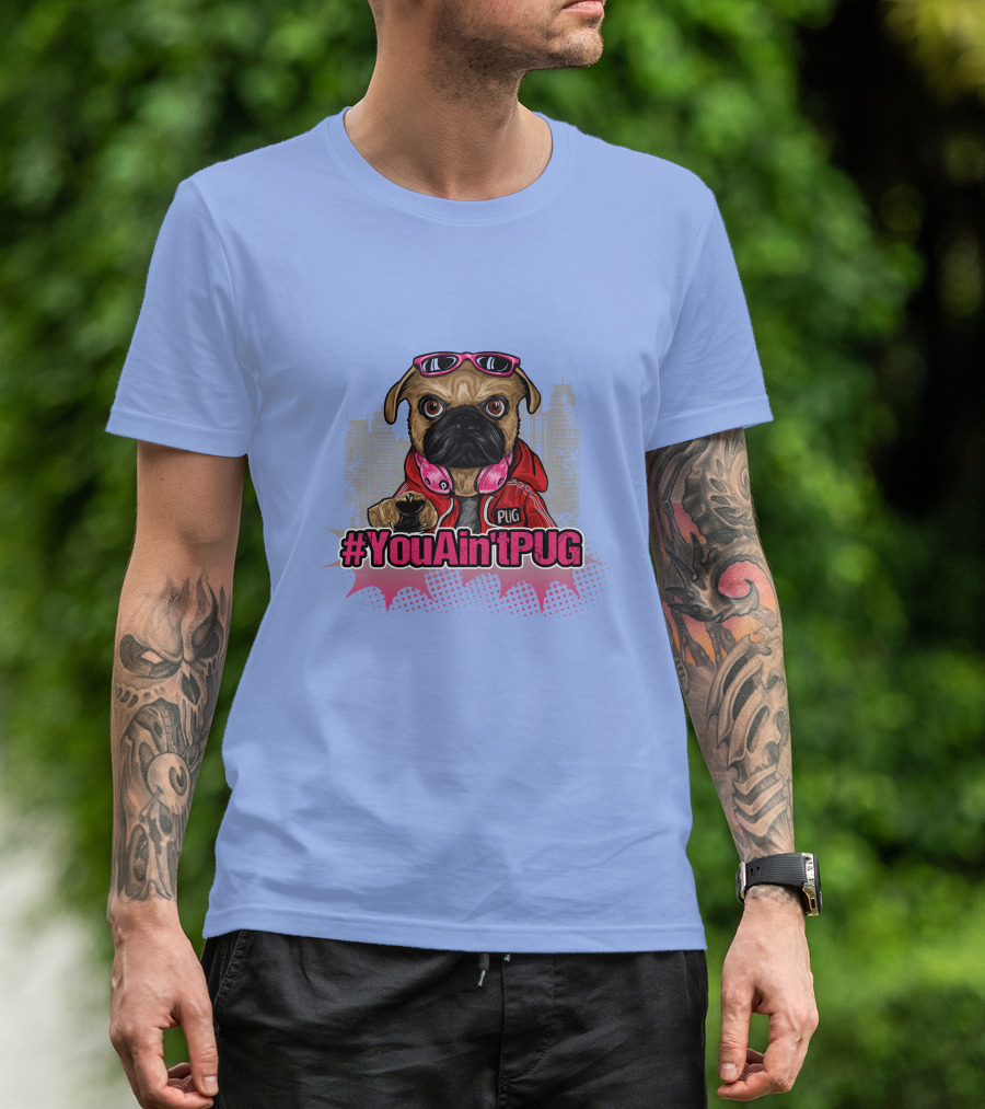 YouAin'tPUG Urban Style Pug In Red Hoodie And Pink Headphones T-Shirt