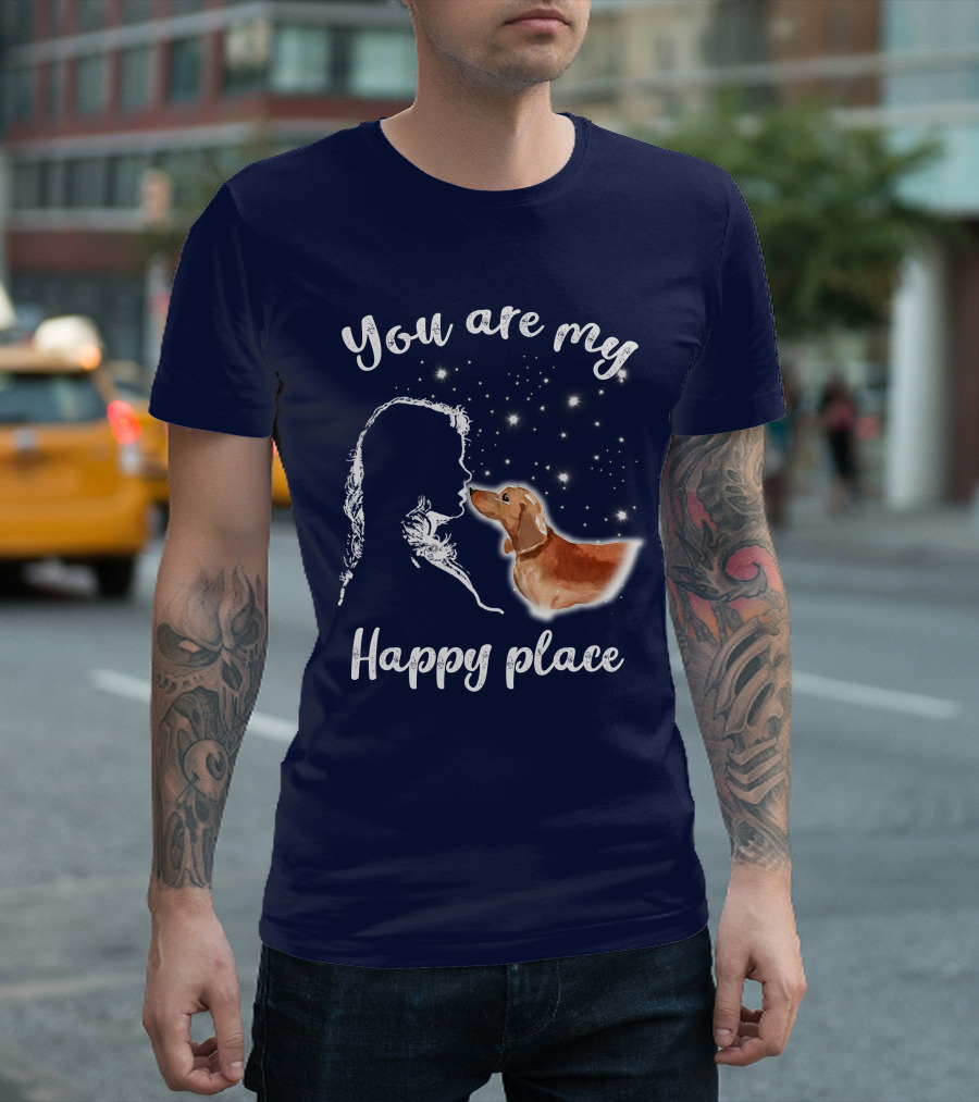RD Dachshund You Are My Happy Place Silhouette and Stars T-Shirt