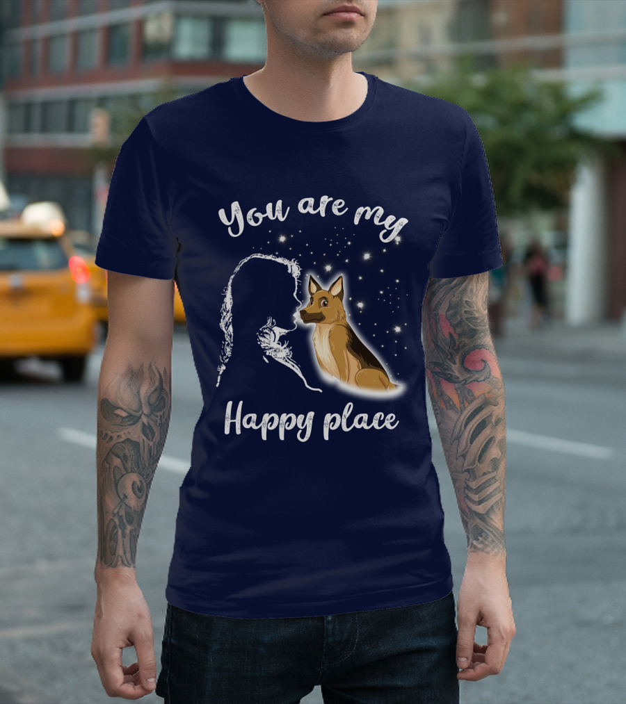 You Are My Happy Place RD German Shepherd Dog Silhouette And Stars T-Shirt