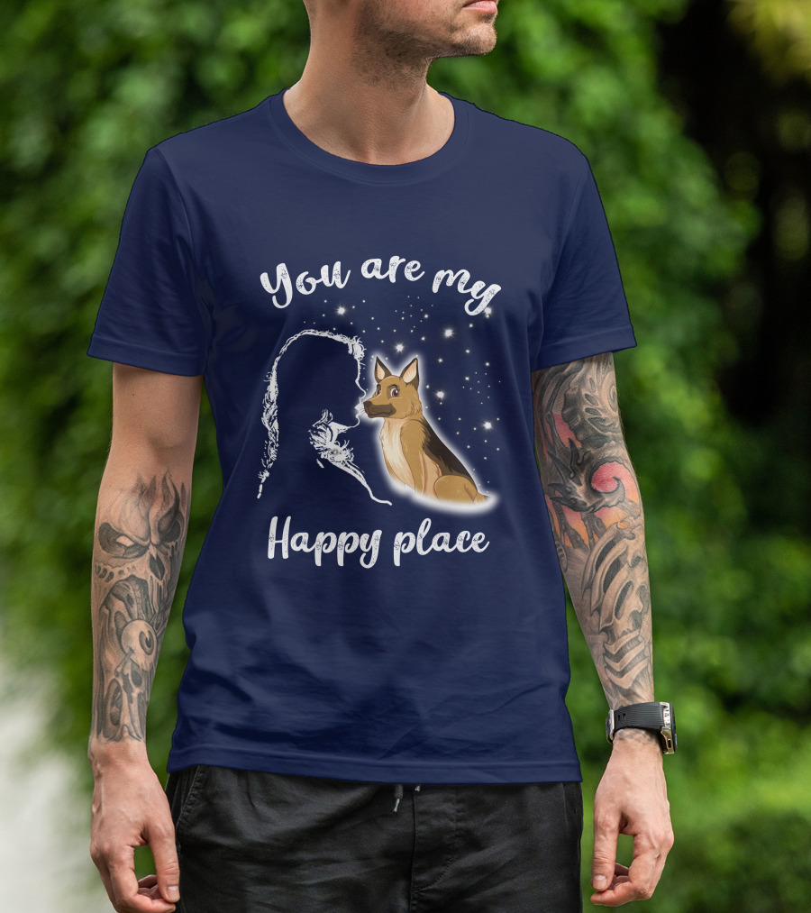 You Are My Happy Place RD German Shepherd Dog Silhouette And Stars T-Shirt