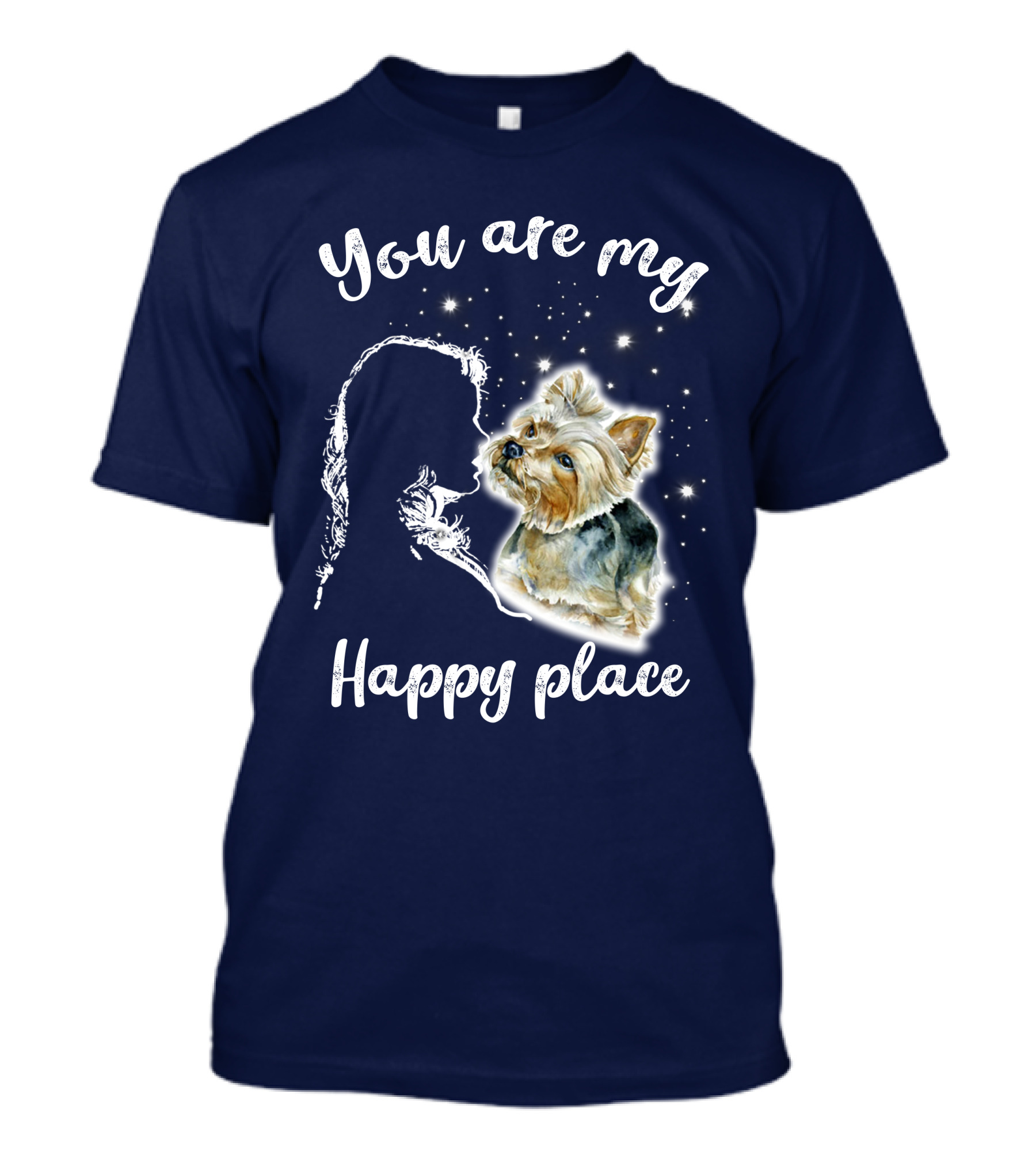 You Are My Happy Place Yorkshire Silhouette With Dog And Stars T-Shirt