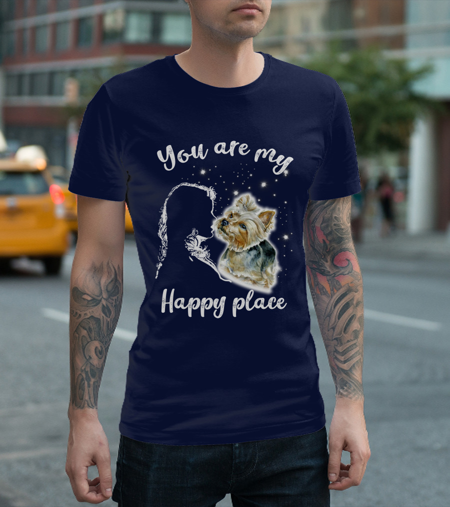 You Are My Happy Place Yorkshire Silhouette With Dog And Stars T-Shirt