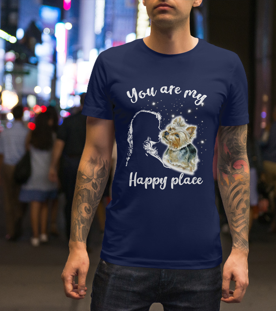 You Are My Happy Place Yorkshire Silhouette With Dog And Stars T-Shirt