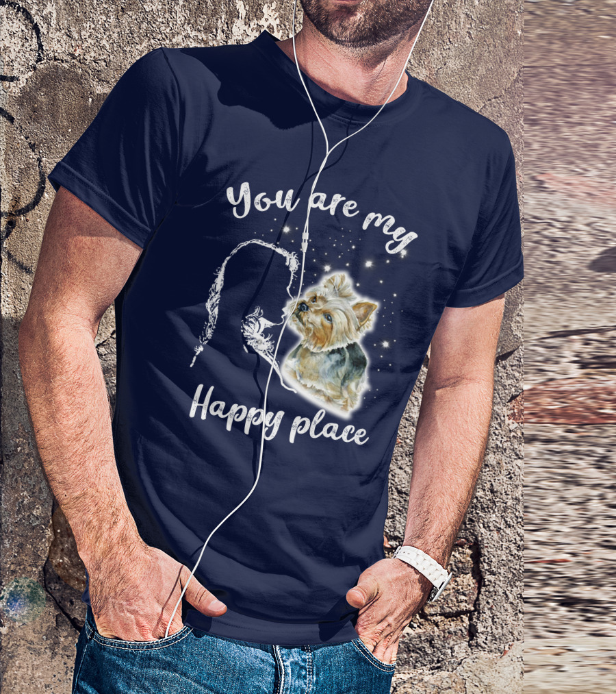 You Are My Happy Place Yorkshire Silhouette With Dog And Stars T-Shirt