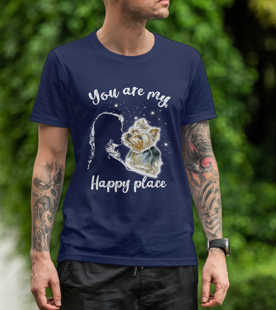 You Are My Happy Place Yorkshire Silhouette With Dog And Stars T-Shirt