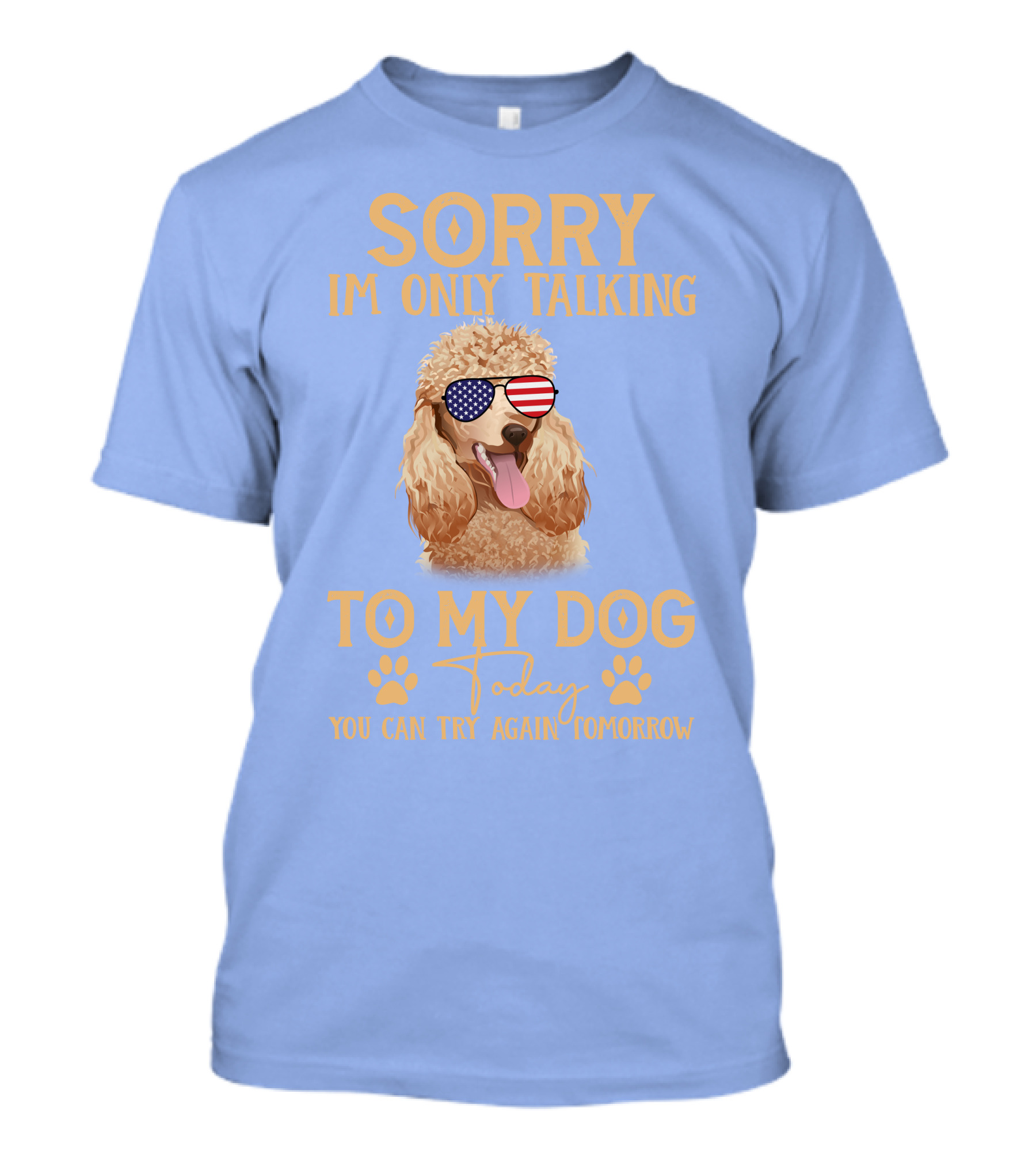 Sorry I'm Only Talking To My Dog Today You Can Try Again Tomorrow Poodle With American Flag Sunglasses T-Shirt