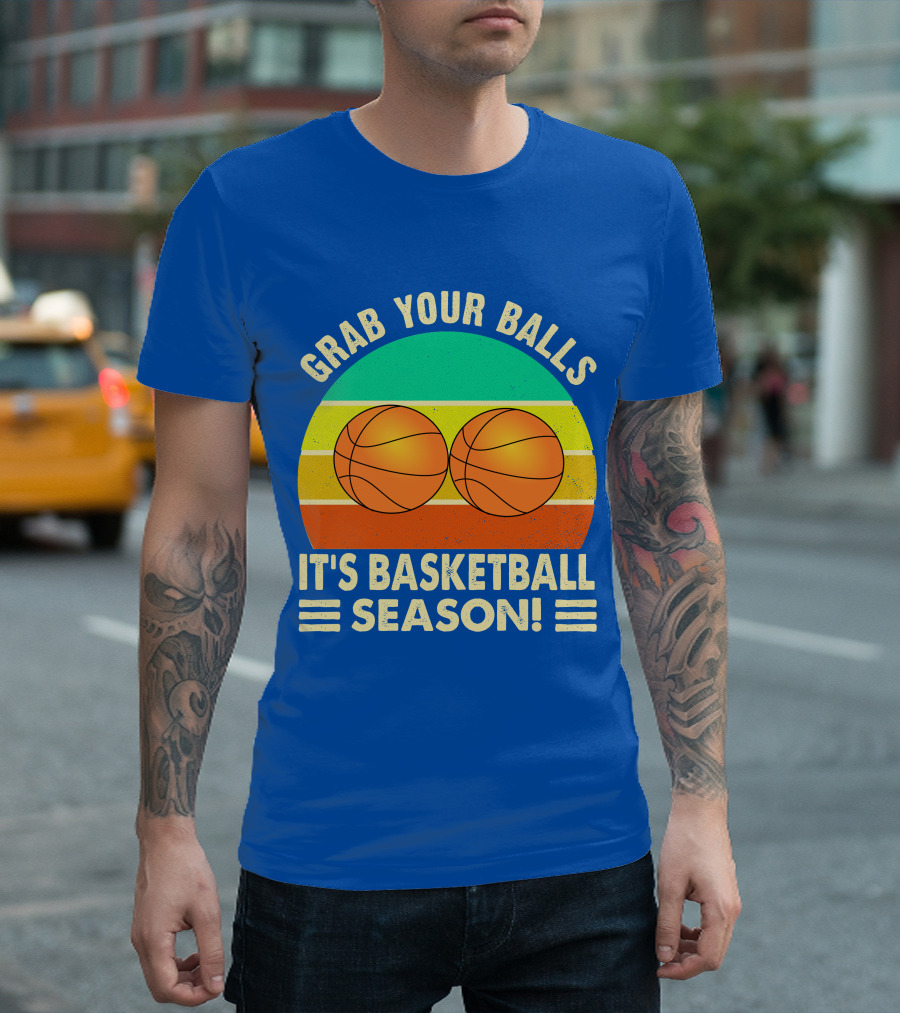 Grab Your Balls It's Basketball Season Vintage Sunset Basketballs T-Shirt