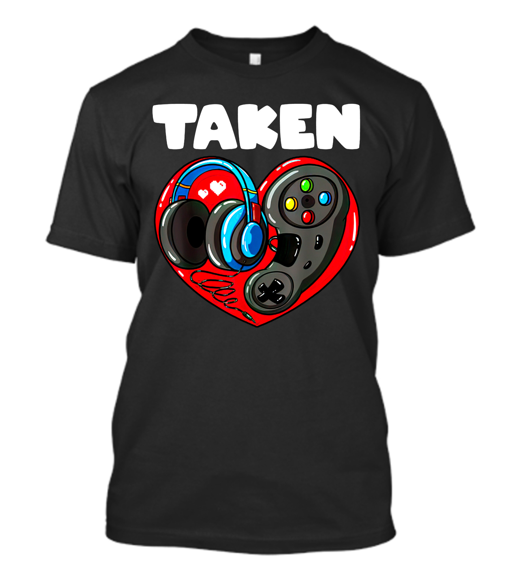 Boys Valentines Day Gaming Lover Men Taken Funny Controller Headset Heart T-Shirt