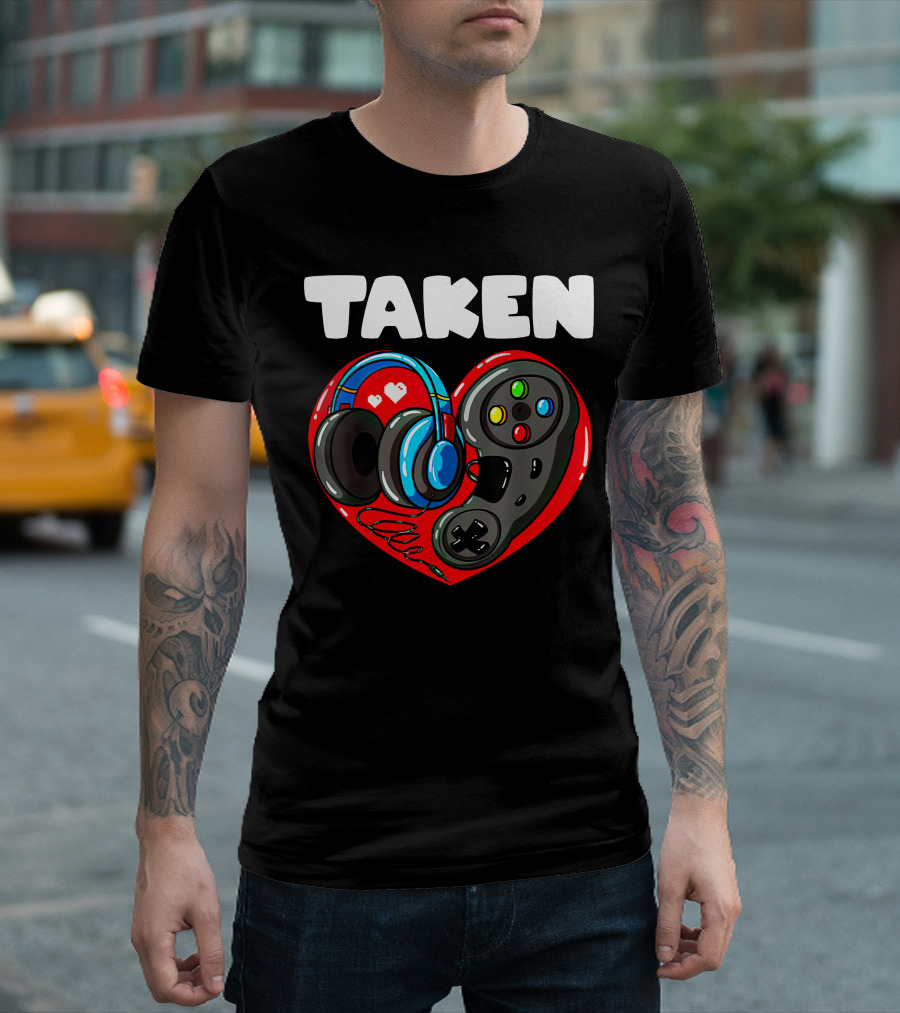 Boys Valentines Day Gaming Lover Men Taken Funny Controller Headset Heart T-Shirt