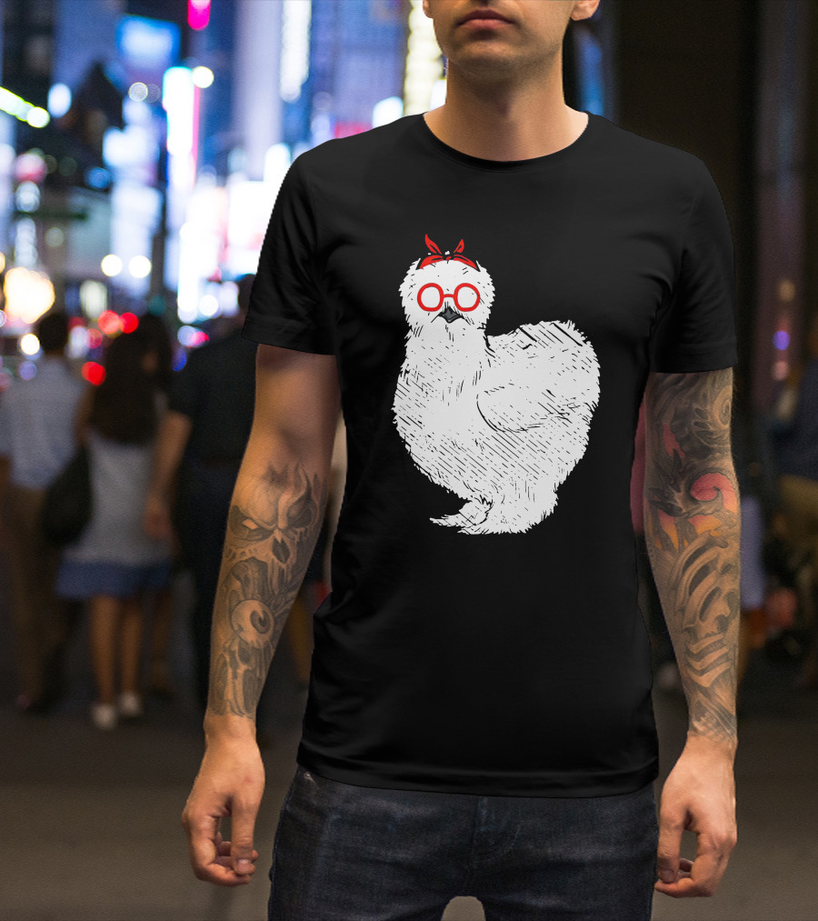 Funny Silky Chicken Silkie Chicken With Red Bandana And Glasses T-Shirt