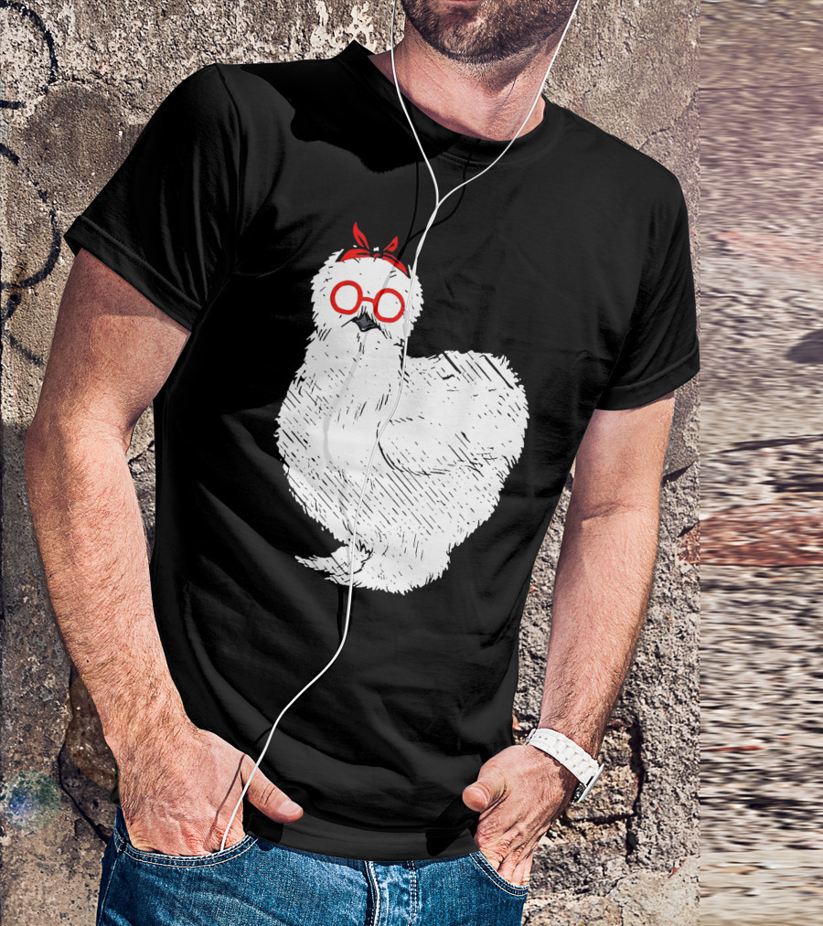 Funny Silky Chicken Silkie Chicken With Red Bandana And Glasses T-Shirt