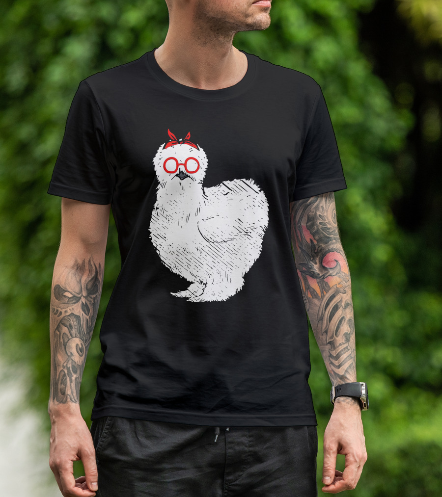 Funny Silky Chicken Silkie Chicken With Red Bandana And Glasses T-Shirt